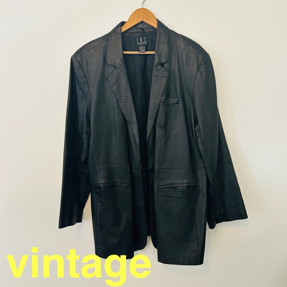 VTG INC International Concepts Women's Black Leather Jacket Blazer
